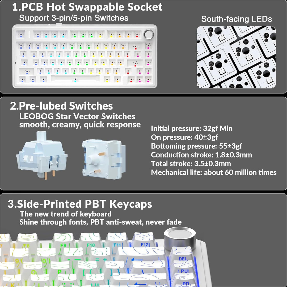 AULA F75 Pro Wireless Mechanical Keyboard with Knob,75% Hot Swappable Custom ...