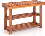 tangkula acacia wood 3-tier shoe rack bench, walnut, main product view