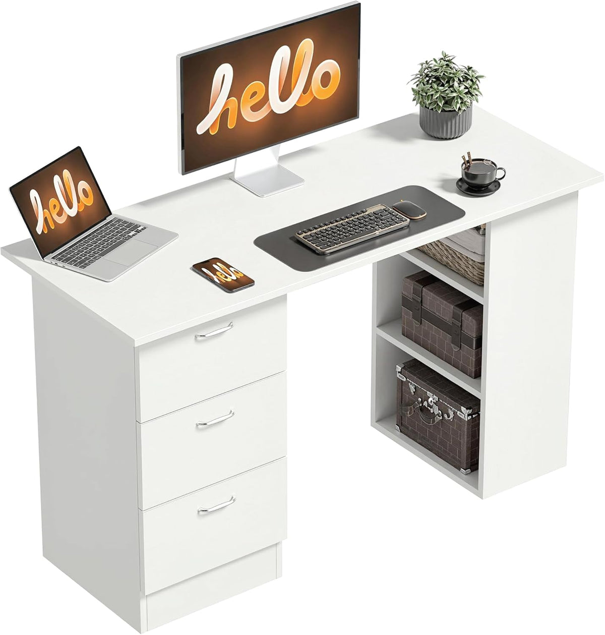 HOMCOM 47" Computer Desk with Drawers for Home Office, White