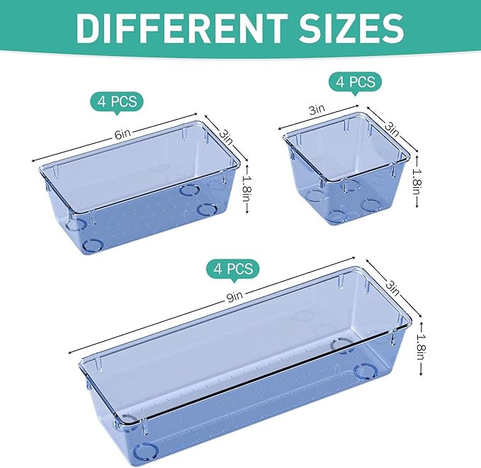 WOWBOX 12 Pack Clear Drawer Organizer Set, Acrylic Drawer Storage Trays - Image 2