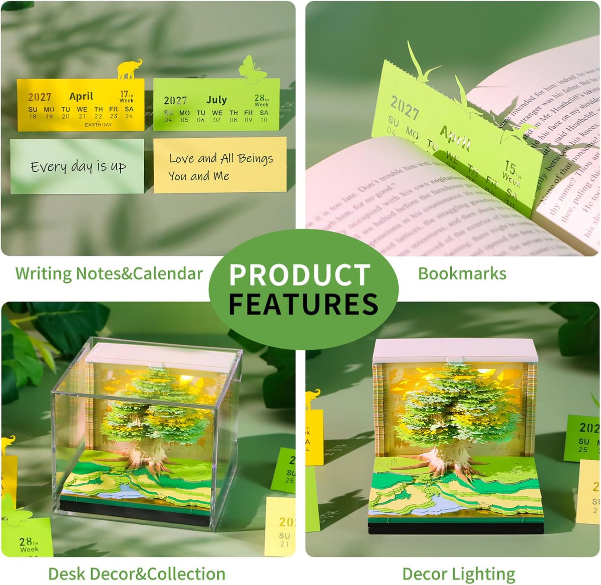 3D Time Piece Calendar, 2027 Desk Calendar With LED Light, 3d Tree Memo Pad C...