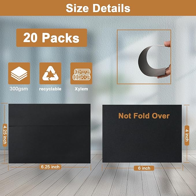 Silunkia Black Blank Greeting Cards and Envelopes 4 x 6 Heavyweight Flat - Image 2