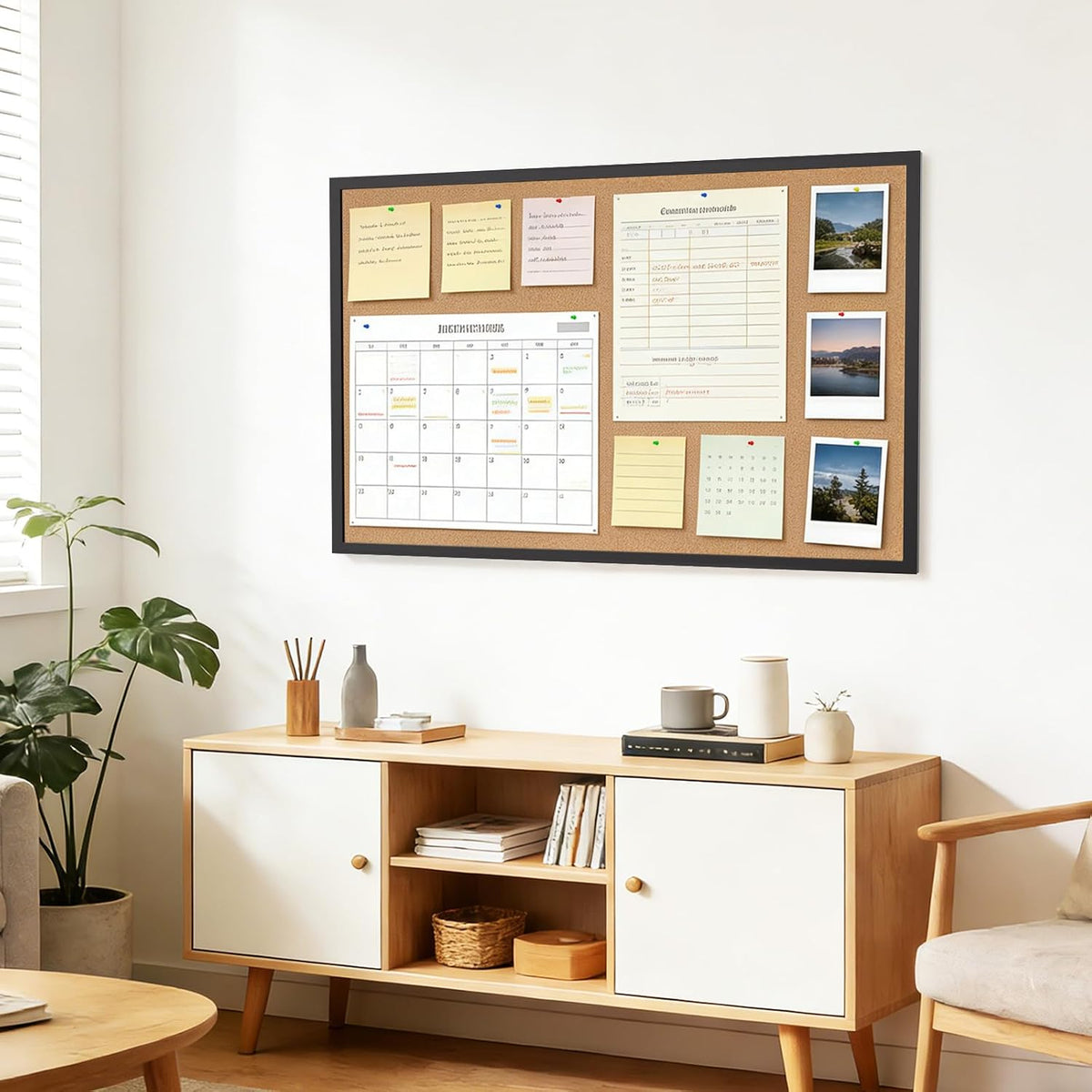 Forlogic Cork Board Bulletin Board with Black Wood Frame， 32 x 48 Large Corkb...