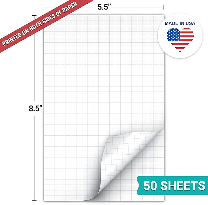 321Done Double Sided Graph Paper Notepad, 0.25 Grid, Made in The USA, Quad - Image 2