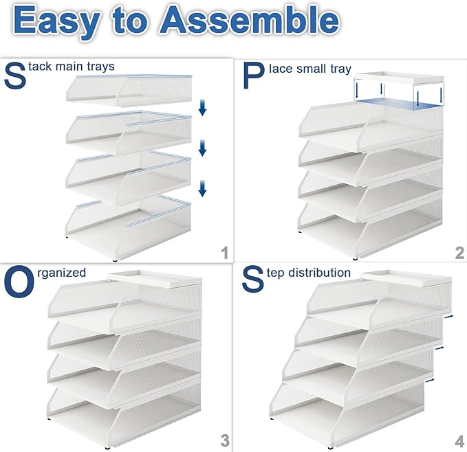 Natwind 4-Tier Stackable Paper Tray, Metal Mesh Desktop Organizer, Paper Sorter - Image 7