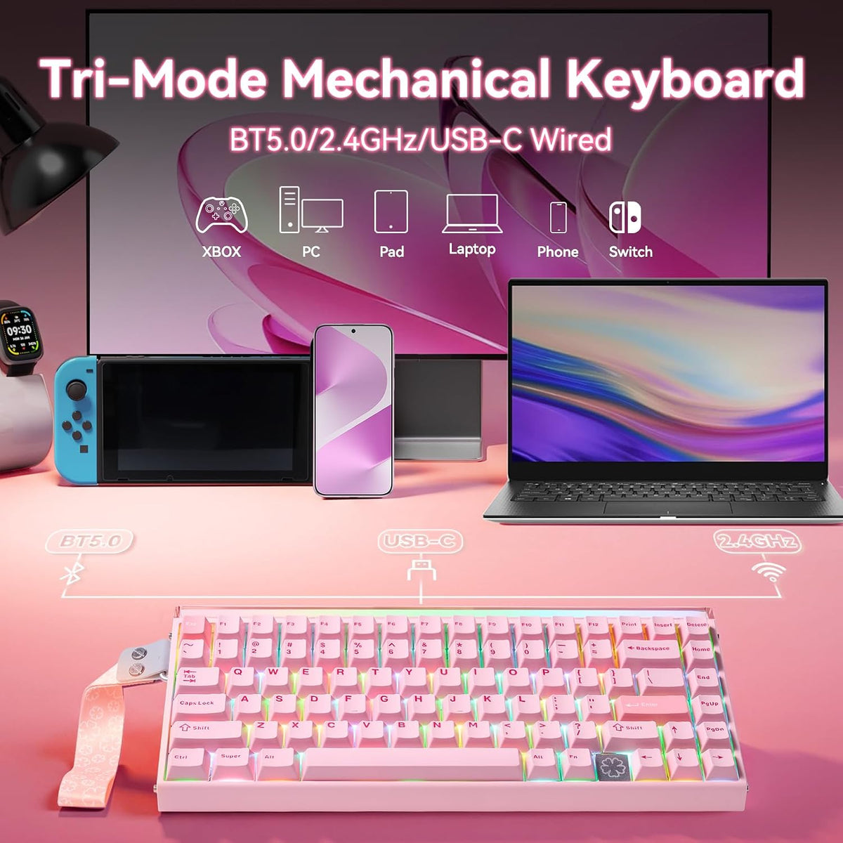 Aula 75 HE Wireless Gaming Keyboard,Black Mechanical Keyboard w/8K Receiver