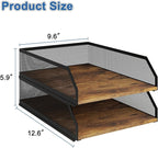 Natwind 2-Tier Stackable Paper Tray, Metal Mesh Desktop Organizer, Wood Board - Image 2