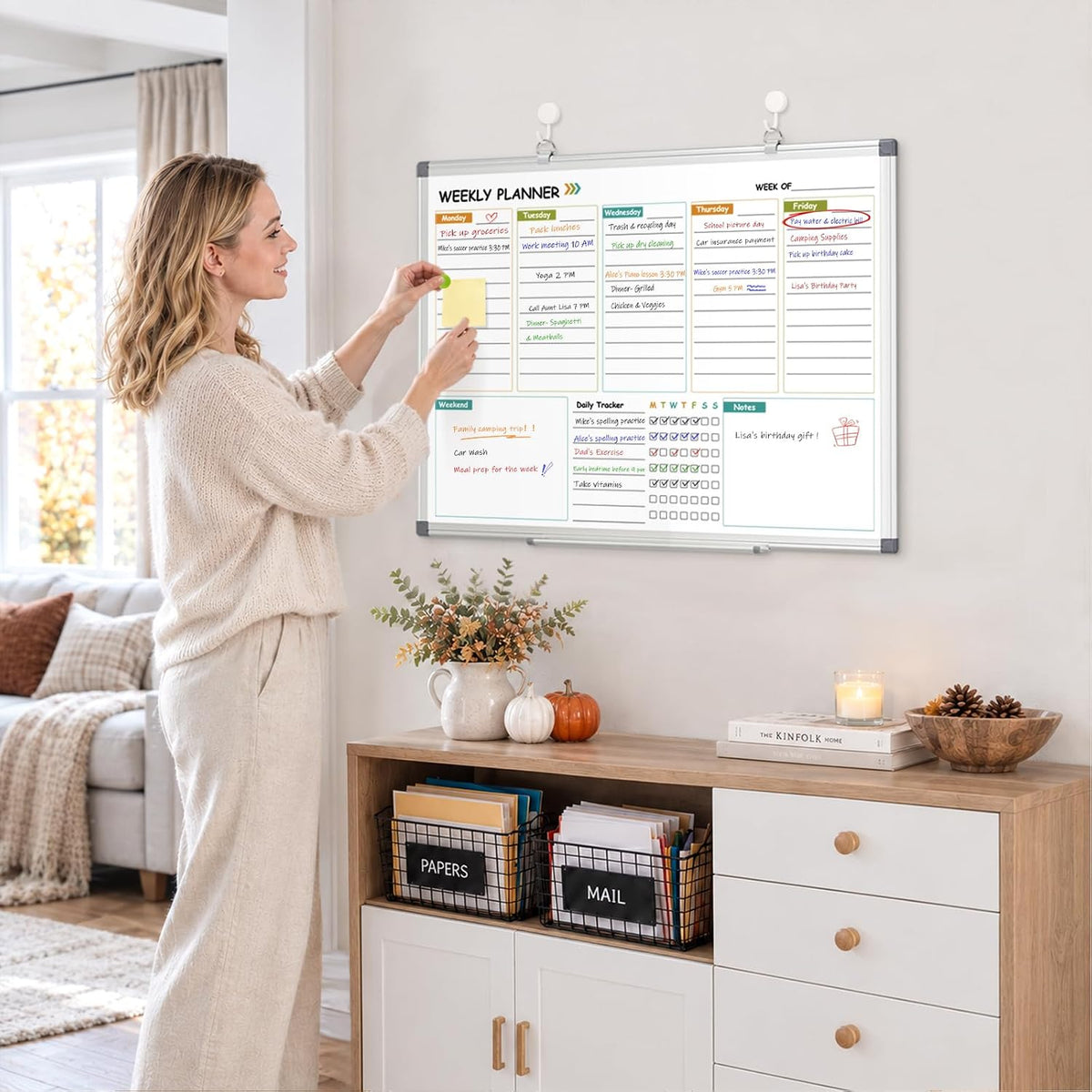 WALGLASS Weekly Dry Erase Calendar Whiteboard for Wall, 24" x 18" P...