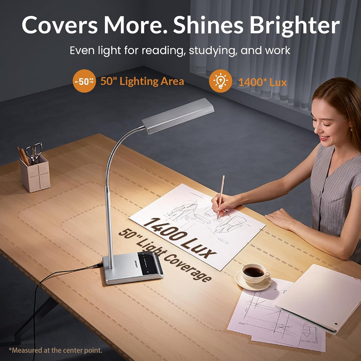 lepower desk lamp, 800lm led for home office, side view