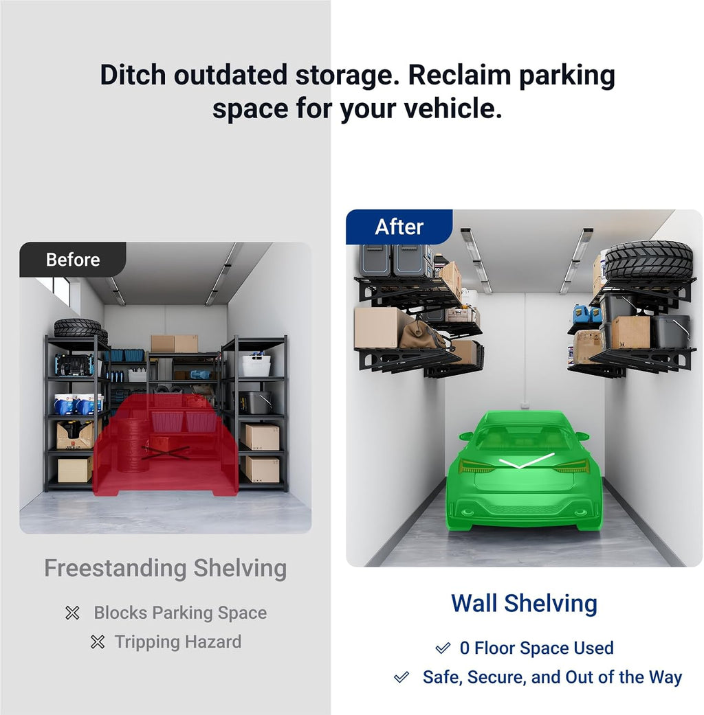 fleximounts 1-pack 2x3ft garage shelving wall-mounted storage rack, side view
