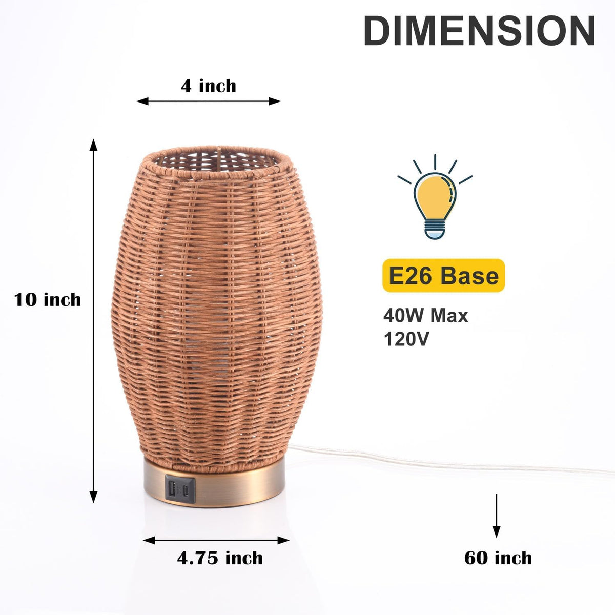 Boho Style Rattan Table Lamp,Dimmable Bamboo Desk Lamp,Touch & USB Charge...