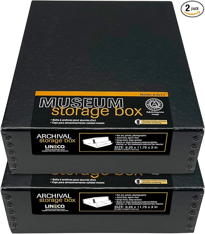 Lineco Museum Archival Storage Box, 9.25x11.75x3 in. Drop Front Design. by Lineco