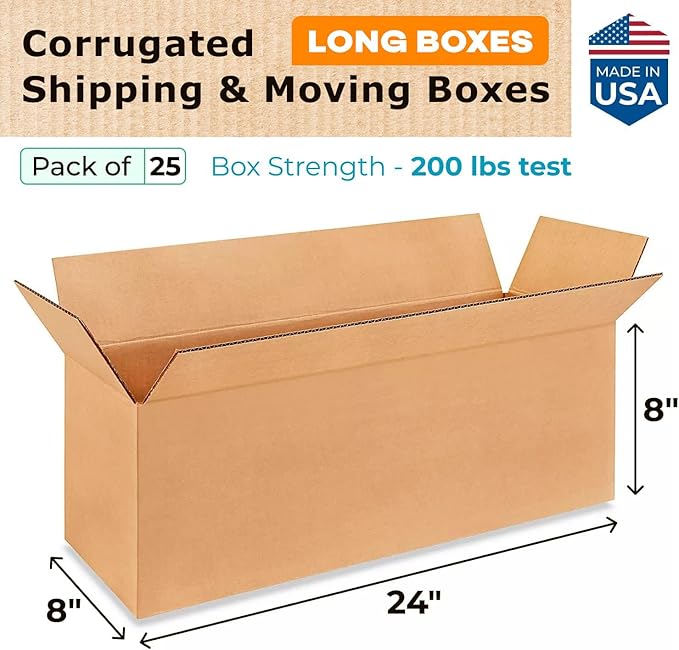 Long Moving & Shipping Boxes 24"L x 8"W x 8"H - Image 2