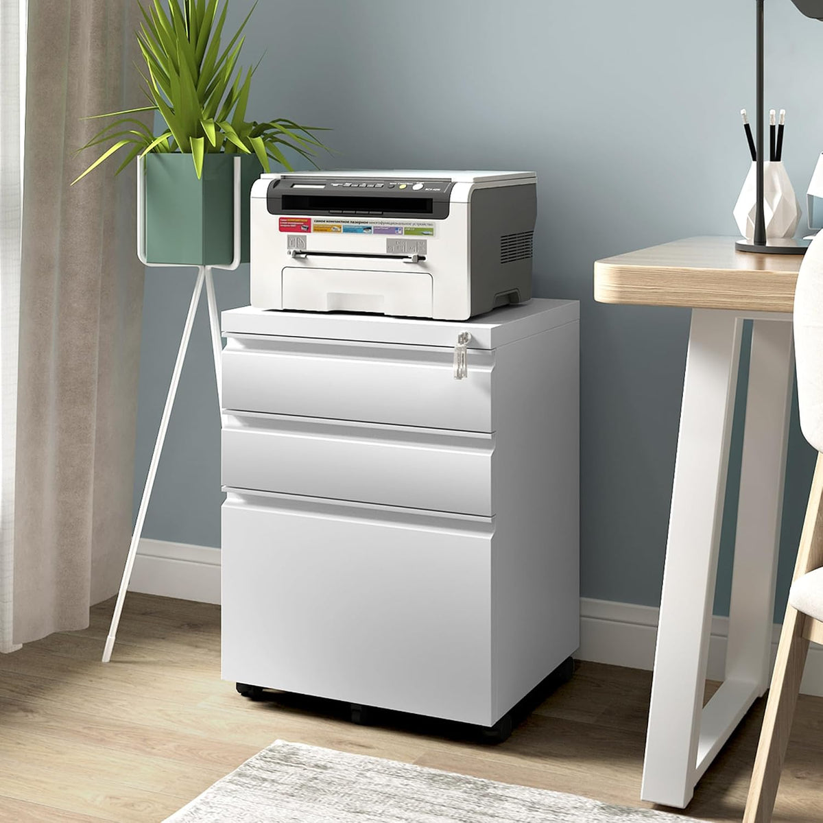 approgreent mobile file cabinet for home office, lockable shown in use