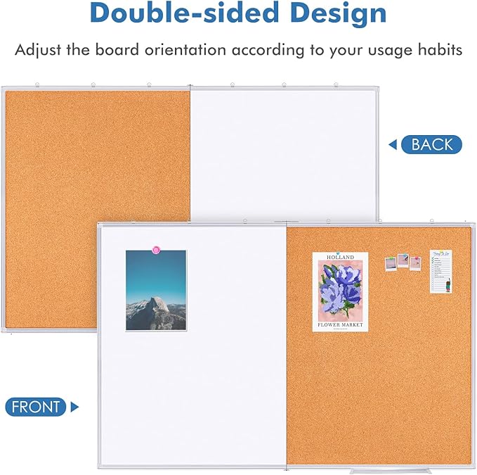 Magnetic White Board and Cork Board Combo, 48 X 36 inches Whiteboard Bulletin - Image 3