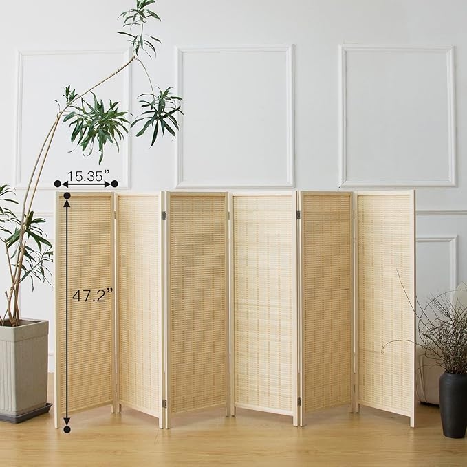 Furnnylane 6 Panel Short Room Divider Screen, Small Bamboo Panel Divider - Image 2