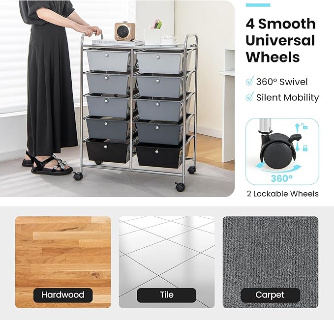 GLACER 10 Drawer Rolling Cart, Storage Cart - Image 6