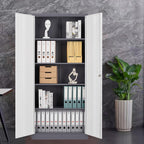 MIIIKO Metal Cabinet with Doors and Shelves, Tall Filing Cabinet for Home Office with Lock, 5 Shelf Steel Storage Cabinet for Office, School, and Garage