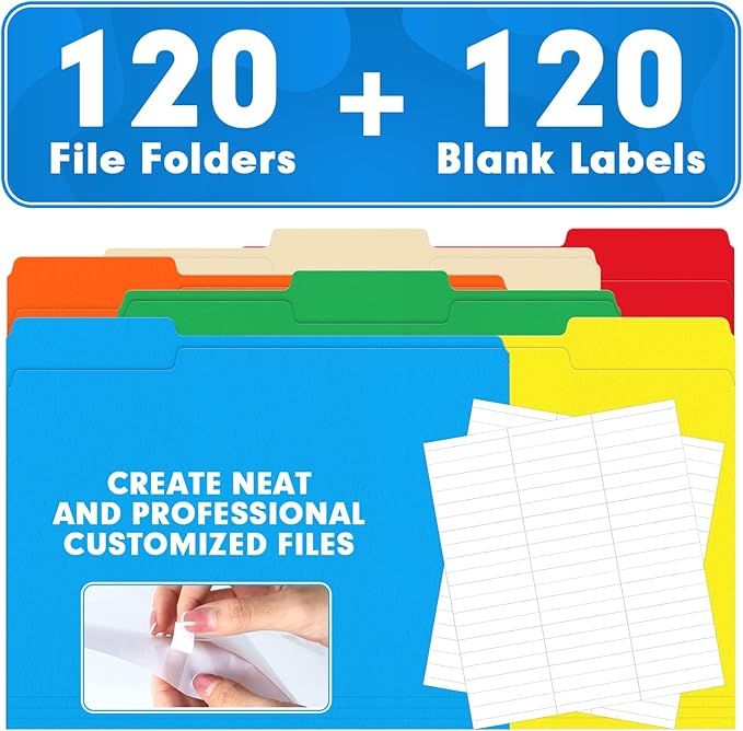 File Folder, HERKKA 120 Pack 1/3 Cut Tab File Folders, Colored File Folders - Image 6