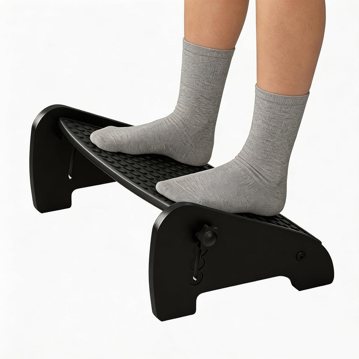 Under Desk Foot Rest, Adjustable Bamboo Ergonomic Footrest, 4 Heights