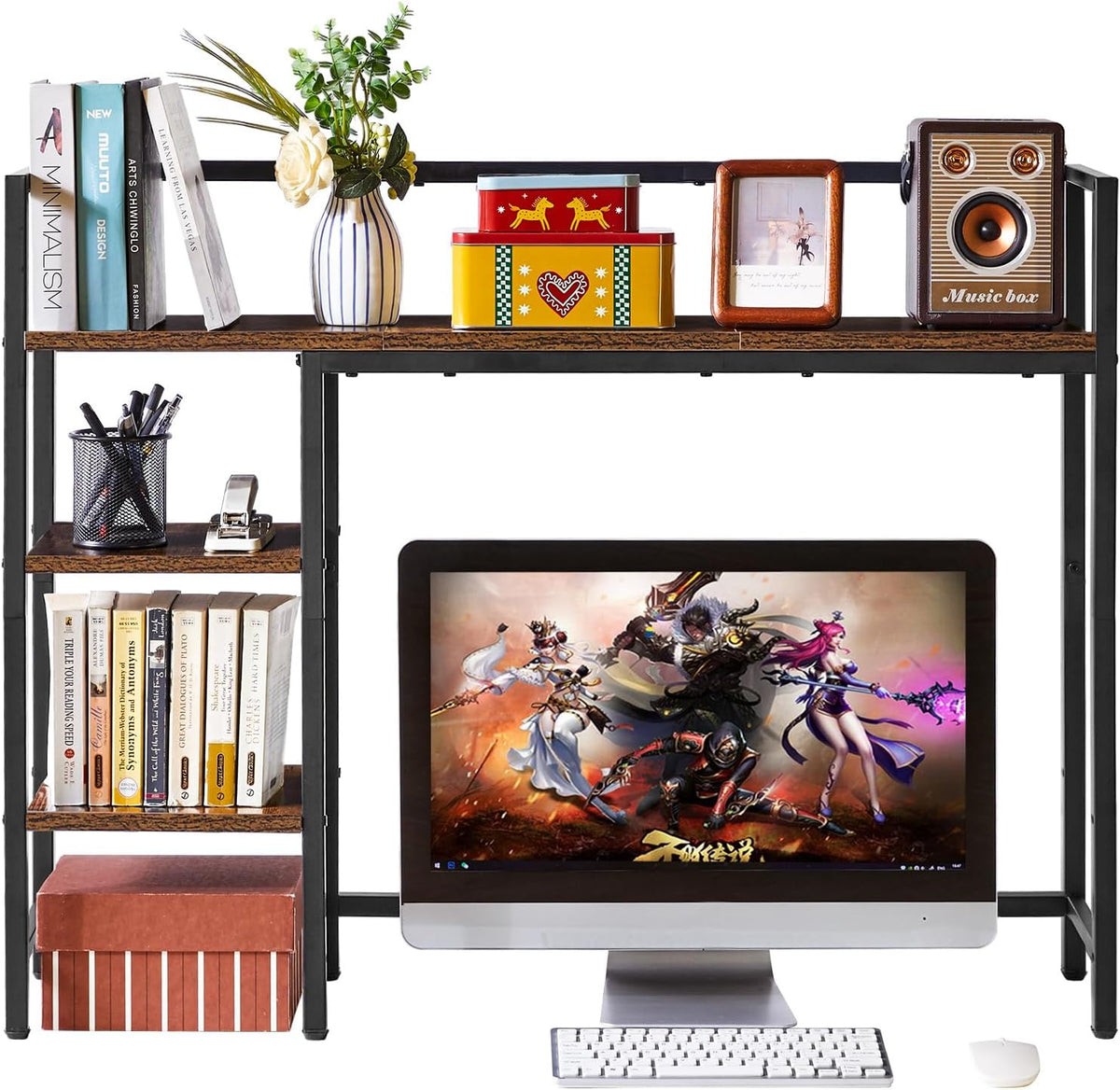 IBUYKE Desk Shelf,Computer Desktop Bookcase,37.8 Inch Multipurpose Wood Desk ...