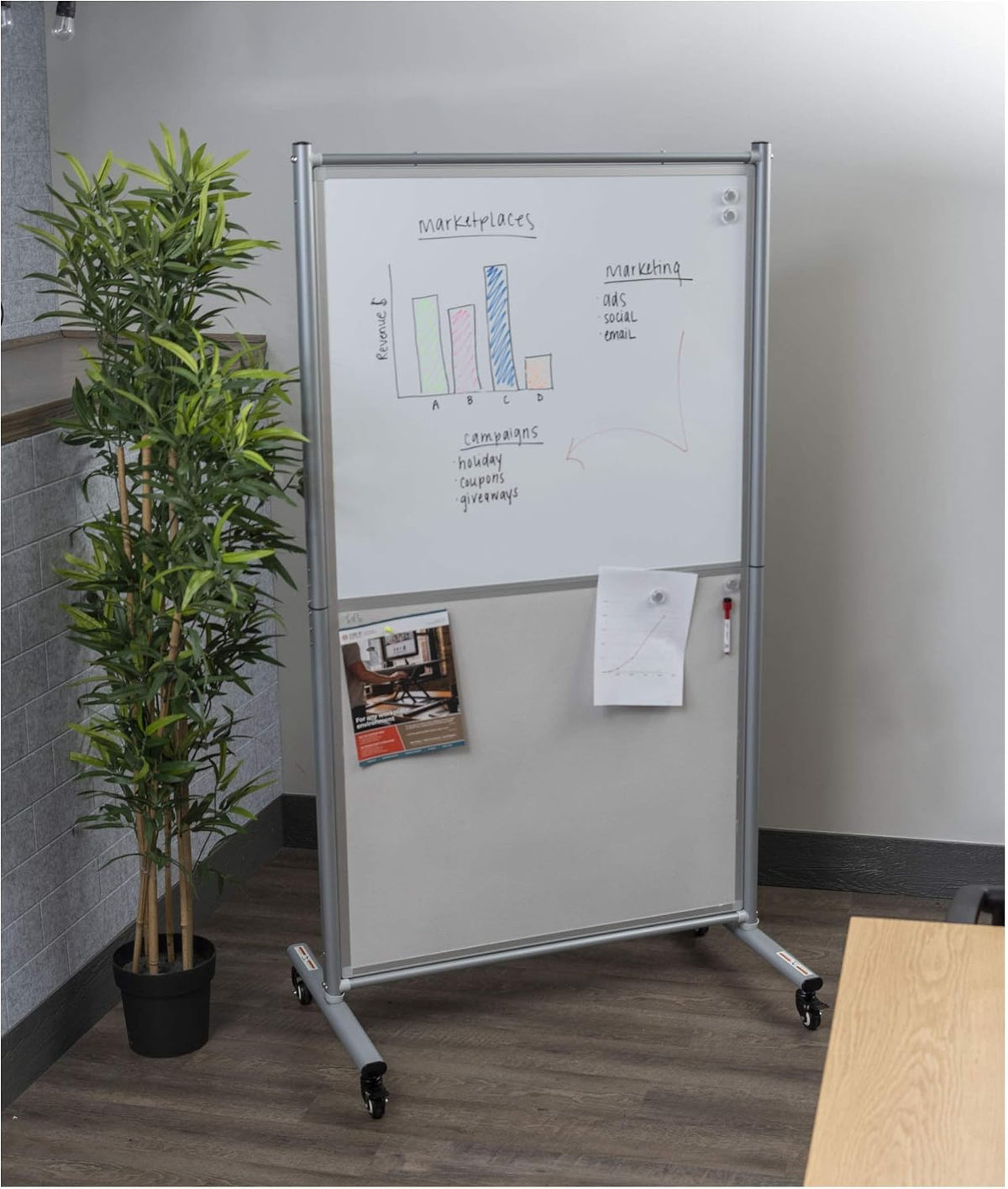 Stand Up Desk Store Rolling Mobile Magnetic Whiteboard Room Divider Dry Erase...