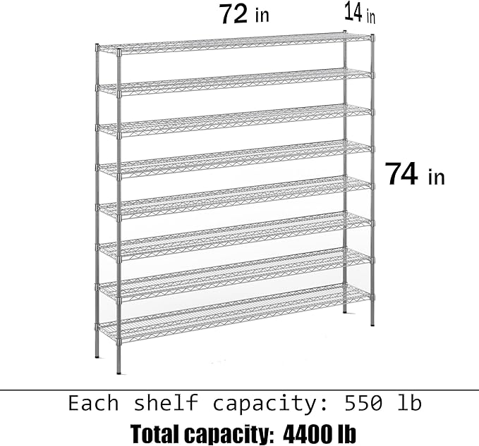 Regal Altair 14" Deep x 72" Wide x 74" Height Wire Shelving Kit | 8-Tier | NSF - Image 3