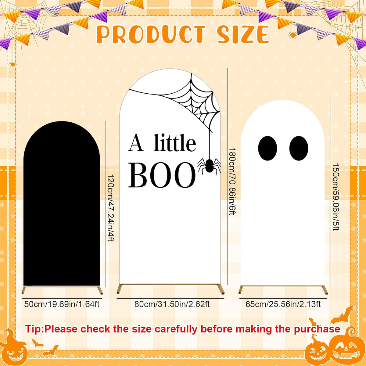 3 Pcs Halloween A Little Boo is Almost Due Arch Backdrop with 4FT 5FT 6FT