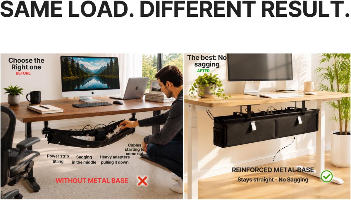 No Drill Under Desk Cable Management Tray 28"– Reinforced Steel Base