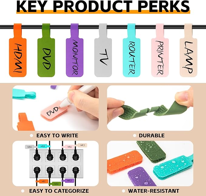 35 Pcs Multicolored Color-Coded Nylon Cable & Cord Labels - Image 4