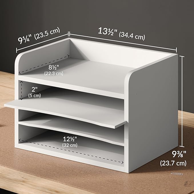 Ballucci File Organizer, 4-Tier Office Desk Organizer, Open Top Wood Paper - Image 4