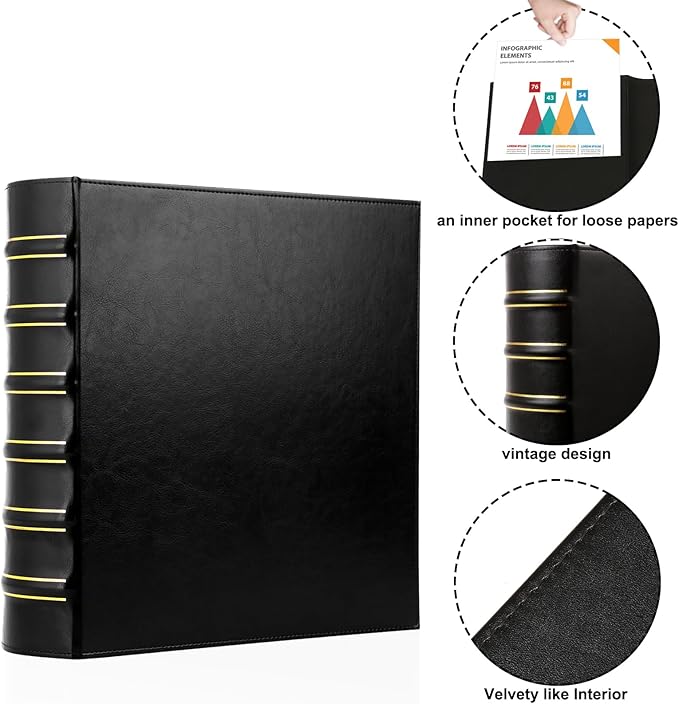 LETVPVOW Vintage Hardback 3 Ring Binder 2 Inch, Professional Leather Binders 2 - Image 3