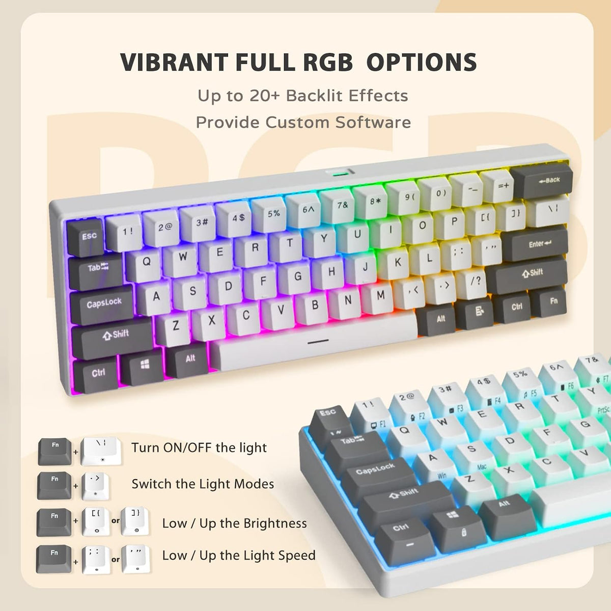 iLovBee i61 Mechanical Keyboard 60 Percent, RGB Hot Swappable Red Switch