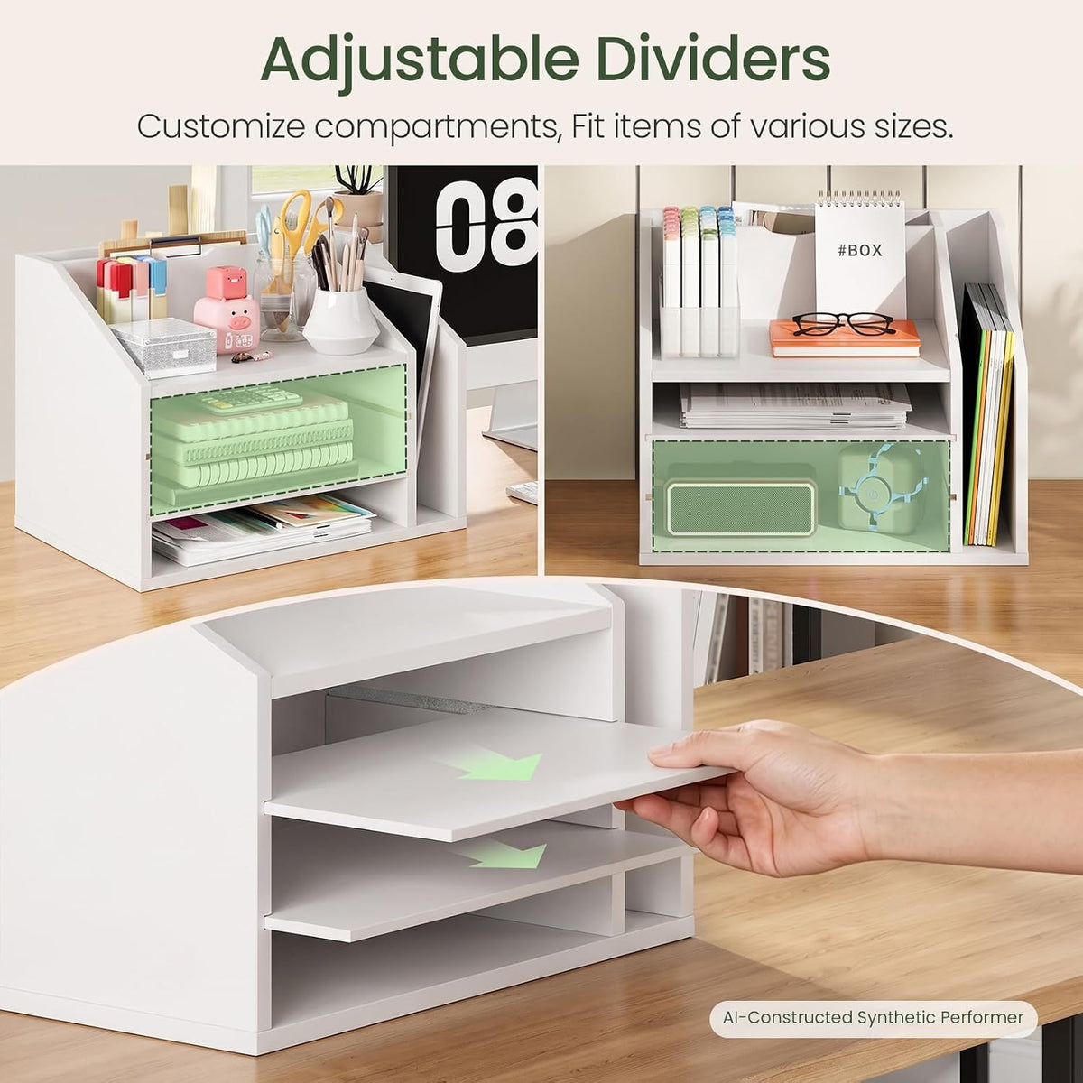 CHOEZON Wooden Desk Organizer, File Organizer with Adjustable Partitions