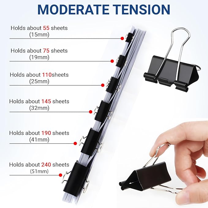 208 PCS Binder Clips Assorted Sizes – 0.6"-2" Black Metal Paper Clamps - Image 5