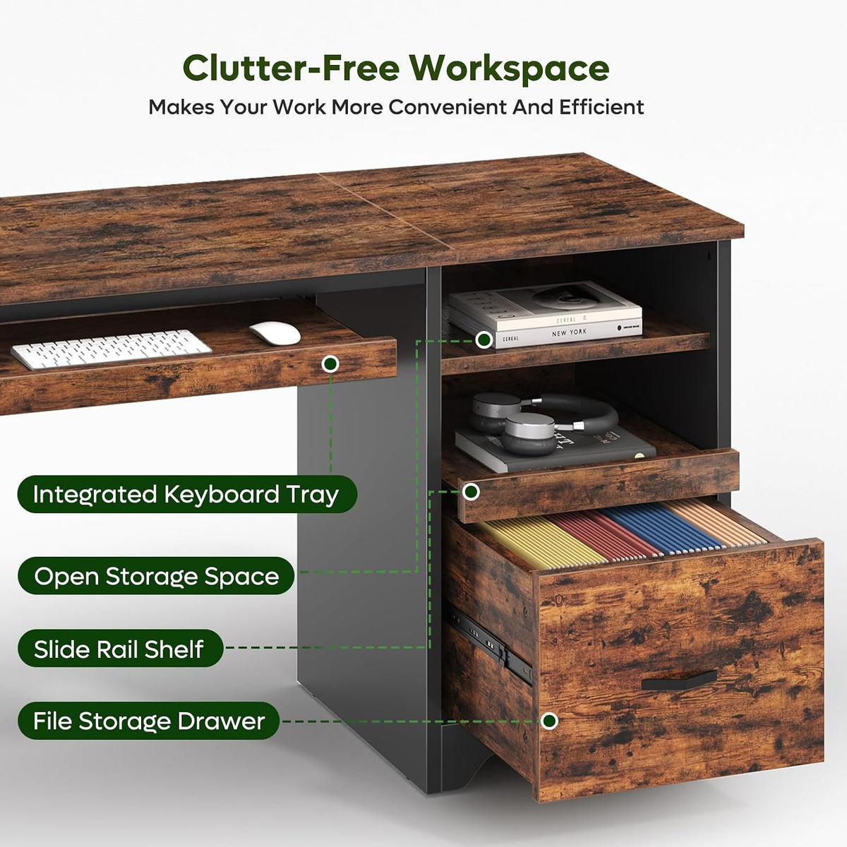 Bestier 47" Computer Desk with Drawers, Home Office Desk with Keyboard T...
