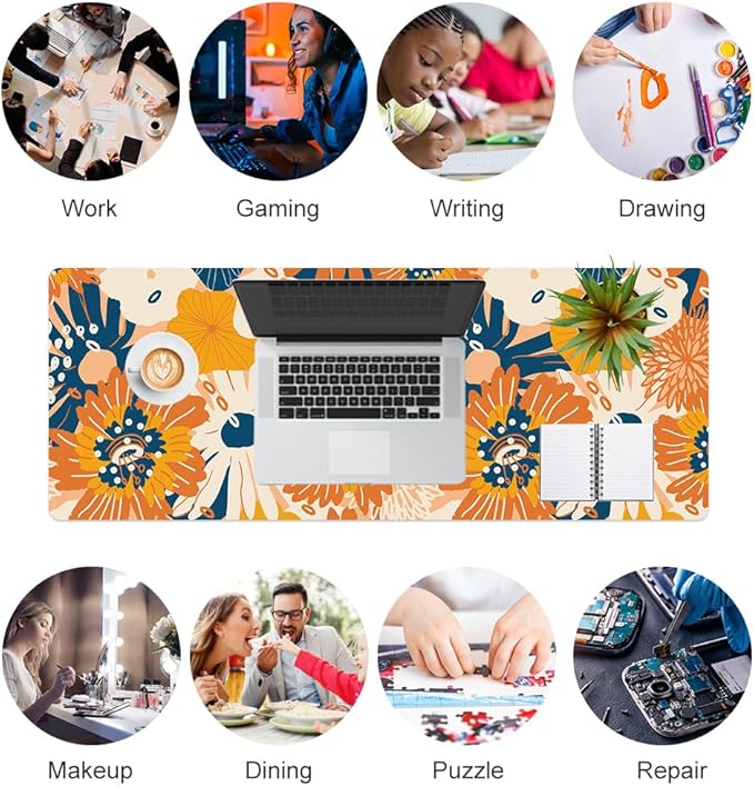 QIYI Large Desk Pad, Floral Mouse Pad Desktop Decor, Waterproof PU Leather Desk - Image 7