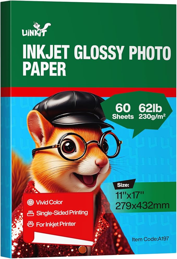 Uinkit 11 x 17 Thick Photo Paper Glossy 11x17 60Sheets 62lb Inkjet Heavyweight by UinkitHandicraftsandConservationSpecialist