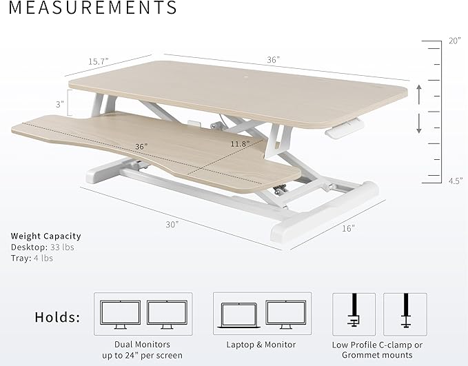 VIVO 36 inch Desk Converter, K Series, Height Adjustable Sit to Stand Riser - Image 3