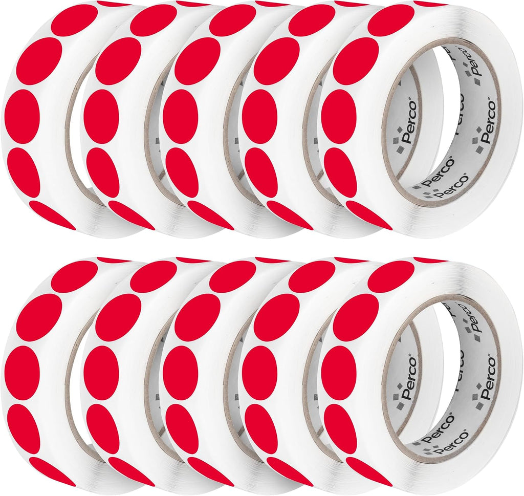 Perco Red 1-Inch Perforated Circle Dot Sticker Labels — 10 Rolls, 000 Round