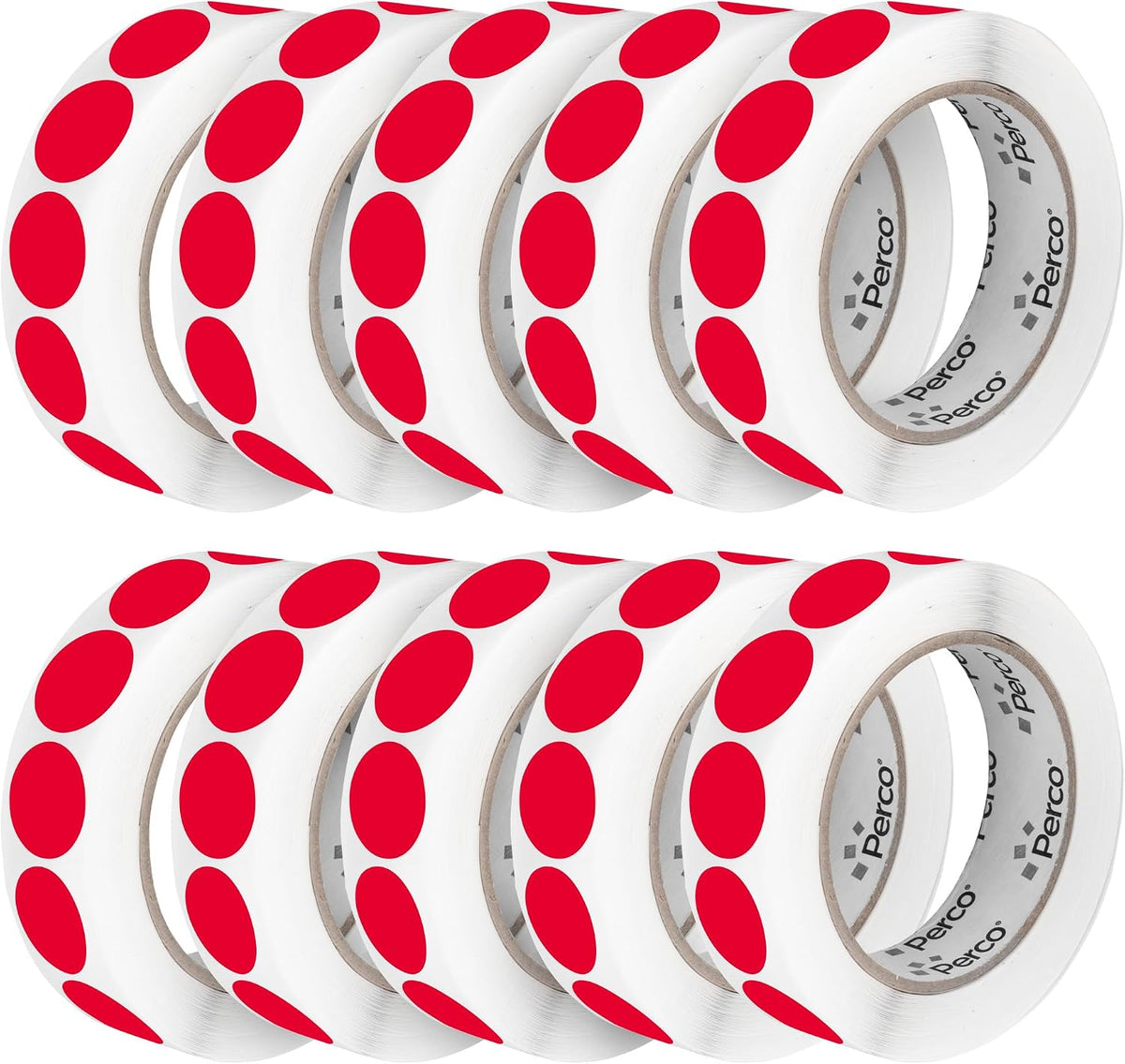 Perco Red 1-Inch Perforated Circle Dot Sticker Labels — 10 Rolls, 000 Round
