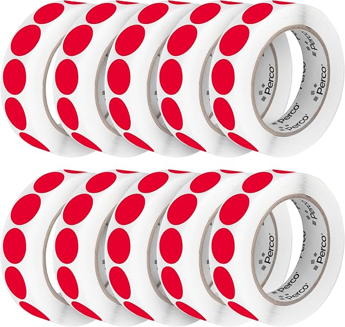 Perco Red 1-Inch Perforated Circle Dot Sticker Labels — 10 Rolls, 000 Round by Perco