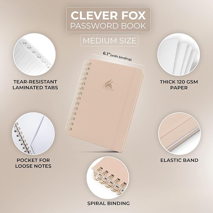 Clever Fox Password Book Spiral – Internet Address & Password Organizer - Image 2