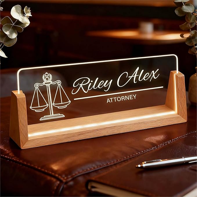 Personalized Desk Name Plate, Custom Light Up Acrylic Office Sign by Semyifu