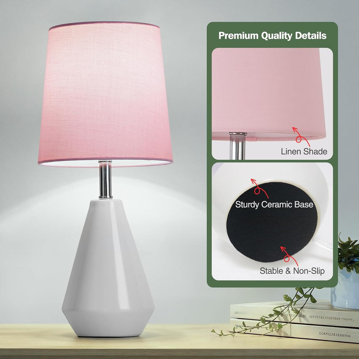bdayanx15.5" Small Ceramic Table Lamp with 3 ColorTemperatures for Bedroom