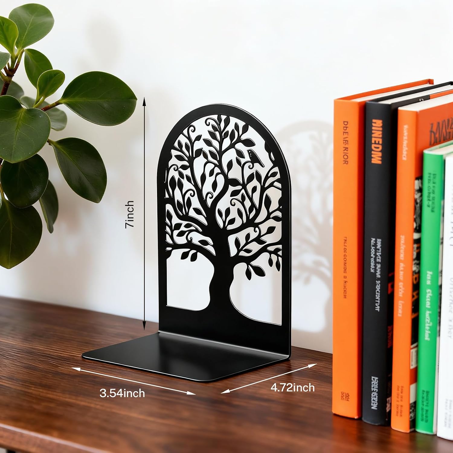 HappyHapi 7 Pair Book Ends, Metal Bookends for Shelves, Decorative Bookends | Decorative Book Holder for Shelf, Tree Stopper for Heavy Books, Black Book Ends for Home Office, 6.5 X 4.7 X 3.5 Inch