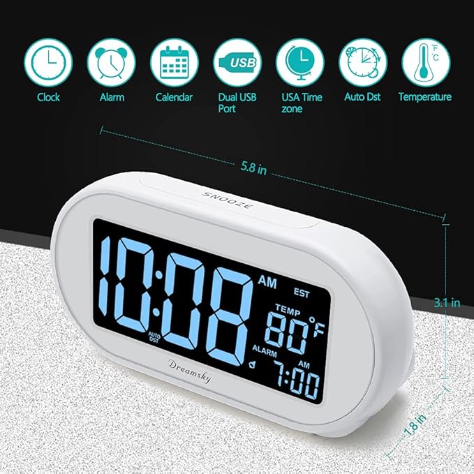 DreamSky Alarm Clocks for Bedrooms, Auto Set Digital Desk Clock for Bedside - Image 2