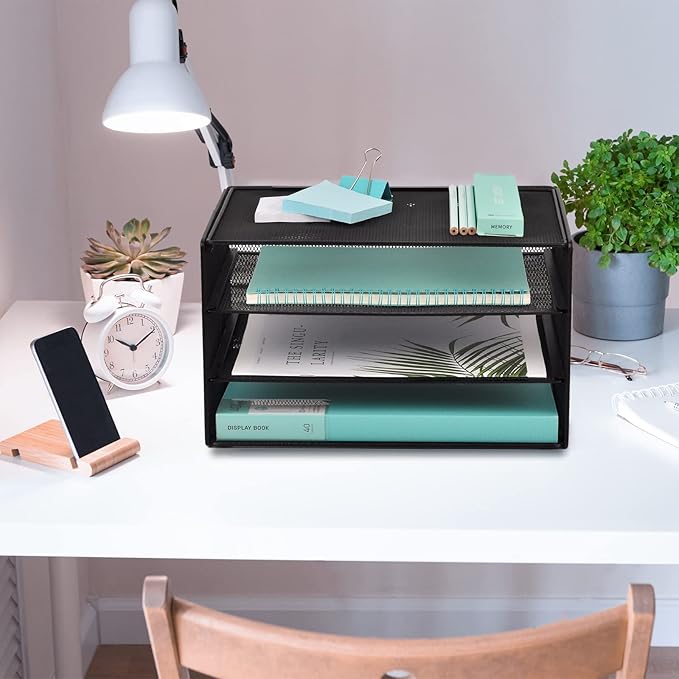 EASEPRES 3 Tier Mesh Desk Organizer Tray, File Paper Letter Folder Holder - Image 6