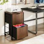 Bonnlo 2 Drawer Mobile File Cabinet, Rolling Fluted Filing Cabinet Under Desk File Cabinet with Wheels, Fabric Drawers Printer Stand for Home Office, Fits Letter Size, Walnut