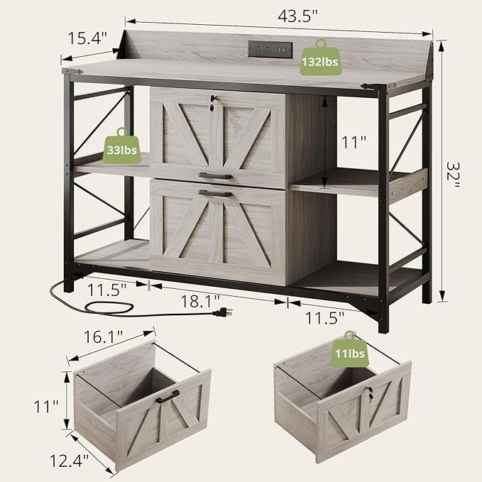 AesthLife 44" File Cabinet for Home Office, Wood Filing Credenza - Image 2